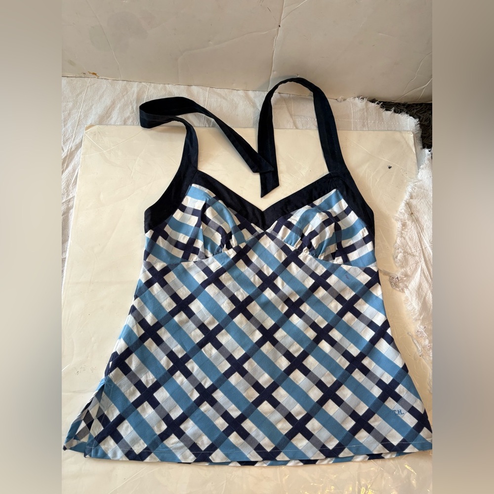 Tommy Hilfiger Navy and Light Blue Plaid halter tank top